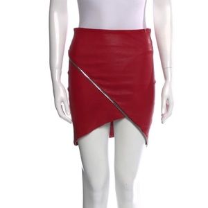 RTA Red Lamb Leather Mini Skirt